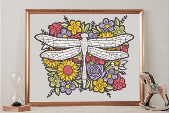 Charming Floral Dragonfly Embroidery Design