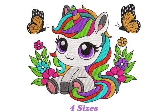 Charming Floral Unicorn with Butterfly