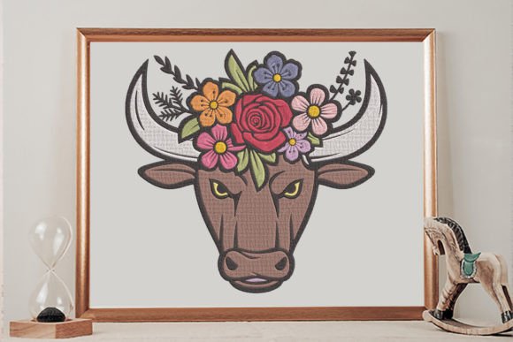 Floral Bull Head: A Whimsical Touch for Your Embroidery