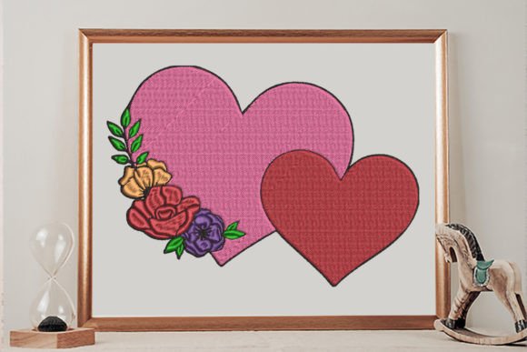 Floral Double Hearts: A Charming Valentine's Embroidery