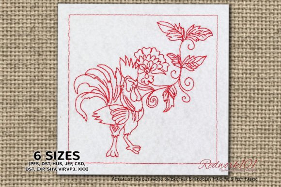 Review: Rooster with Floral Pattern Redwork
