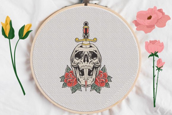 Skull with Floral6: A Versatile Embroidery Design