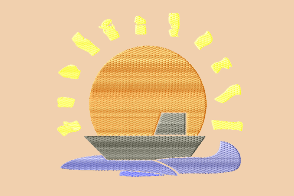 Sunset Fishing Boat Embroidery: A Perfect Gift
